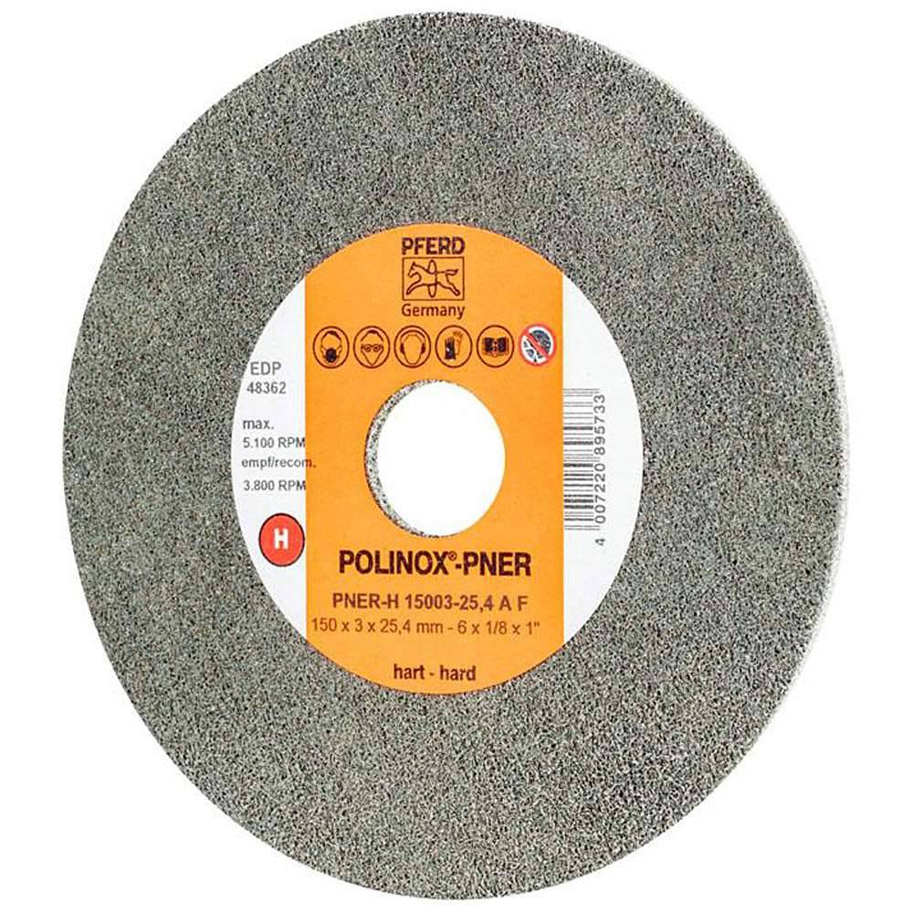 Schleifvlies - PFERD POLINOX® - Schleifmittel Korund - für Edelstahl, Titan etc. - Bezeichnung PNER-H 15003-25,4 A F - Maße (D x T) 150 x 3 mm - Bo