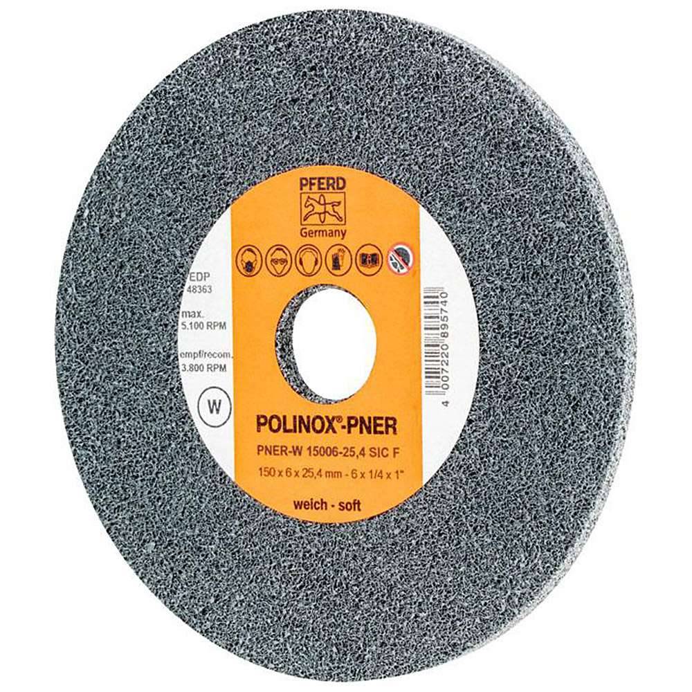 Schleifvlies - PFERD POLINOX® - Schleifmittel Siliciumcarbid - für Edelstahl, Titan etc. - Bezeichnung PNER-W 15006-25,4 SiC F - Maße (D x T) 150