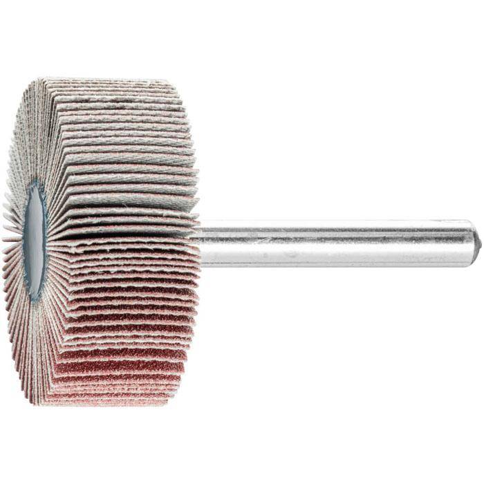 Fächerschleifer - PFERD - Korund A - Schaft-Ø 6 x 40 mm - Korngröße 180 - Bezeichnung F 4015/6 A 180 - Maße (D x T) 40 x 15 mm - empf. Drehzahl 9
