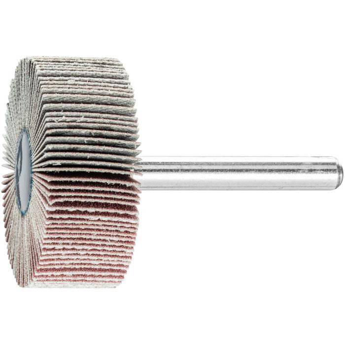 Fächerschleifer - PFERD - Korund A - Schaft-Ø 6 x 40 mm - Korngröße 240 - Bezeichnung F 4015/6 A 240 - Maße (D x T) 40 x 15 mm - empf. Drehzahl 9