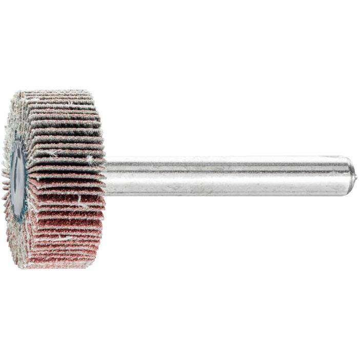 Fächerschleifer - PFERD - Korund A - Schaft-Ø 6 x 40 mm - Korngröße 120 - Bezeichnung F 2510/6 A 120 - Maße (D x T) 25 x 10 mm - empf. Drehzahl 1