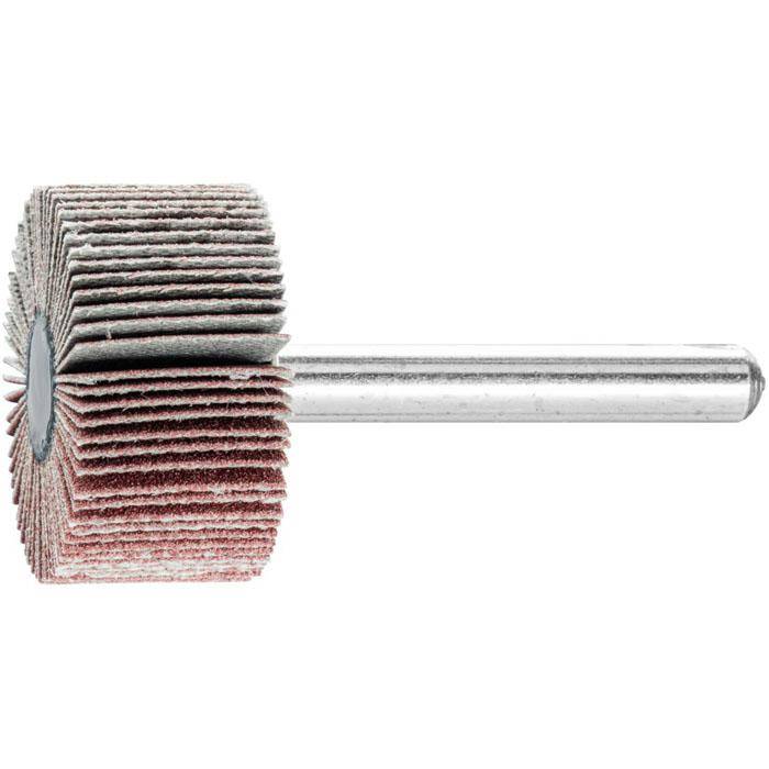 Fächerschleifer - PFERD - Korund A - Schaft-Ø 6 x 40 mm - Korngröße 180 - Bezeichnung F 3015/6 A 180 - Maße (D x T) 30 x 15 mm - empf. Drehzahl 1