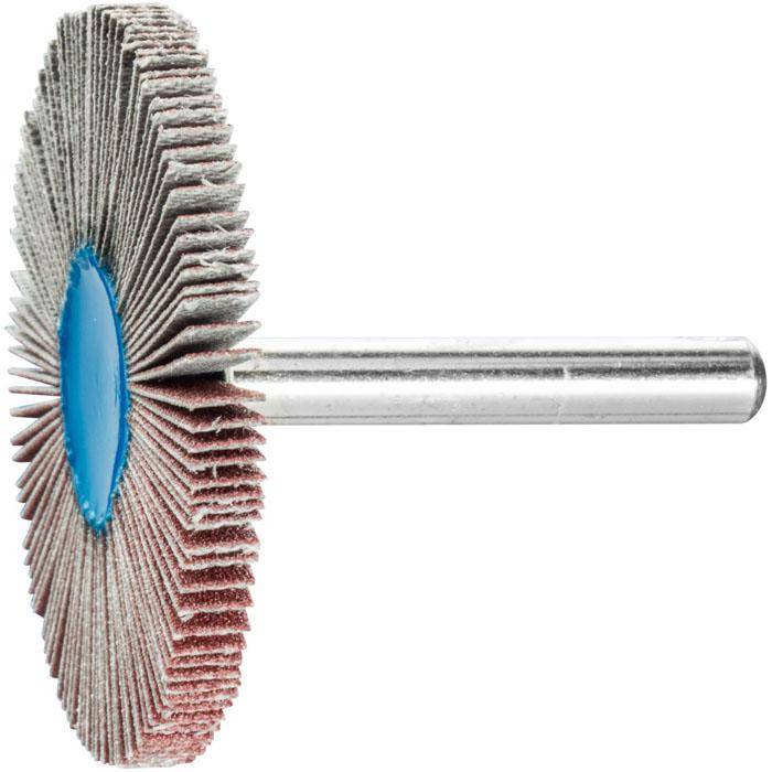 Fächerschleifer - PFERD - Korund A - Schaft-Ø 6 x 40 mm - Korngröße 150 - Bezeichnung F 5005/6 A 150 - Maße (D x T) 5 mm - empf. Drehzahl 7000 mi