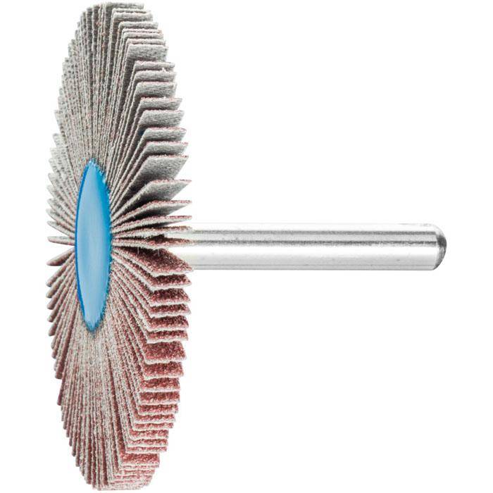 Fächerschleifer - PFERD - Korund A - Schaft-Ø 6 x 40 mm - Korngröße 80 - Bezeichnung F 6005/6 A 80 - Maße (D x T) 60 x 5 mm - empf. Drehzahl 6300