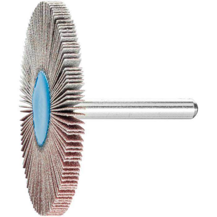 Fächerschleifer - PFERD - Korund A - Schaft-Ø 6 x 40 mm - Korngröße 150 - Bezeichnung F 6005/6 A 150 - Maße (D x T) 60 x 5 mm - empf. Drehzahl 63