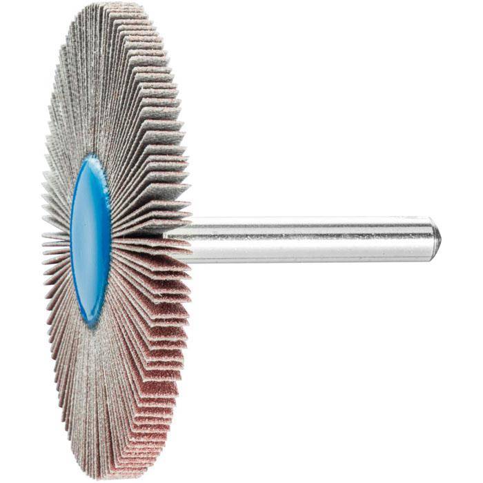 Fächerschleifer - PFERD - Korund A - Schaft-Ø 6 x 40 mm - Korngröße 180 - Bezeichnung F 6005/6 A 180 - Maße (D x T) 60 x 5 mm - empf. Drehzahl 63