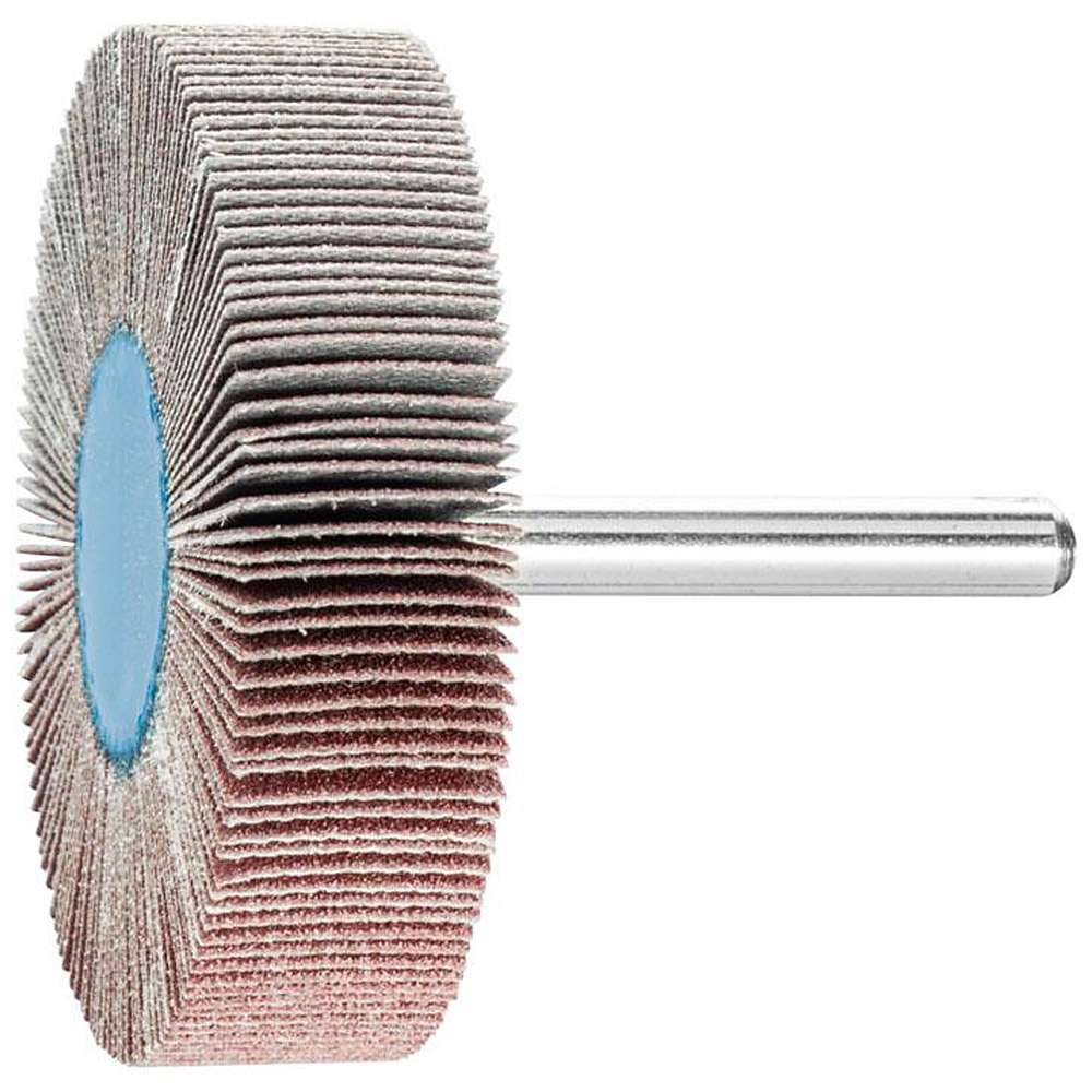 Fächerschleifer - PFERD - Korund A - Schaft-Ø 6 x 40 mm - Korngröße 150 - Bezeichnung F 6015/6 A 150 - Maße (D x T) 60 x 15 mm - empf. Drehzahl 6