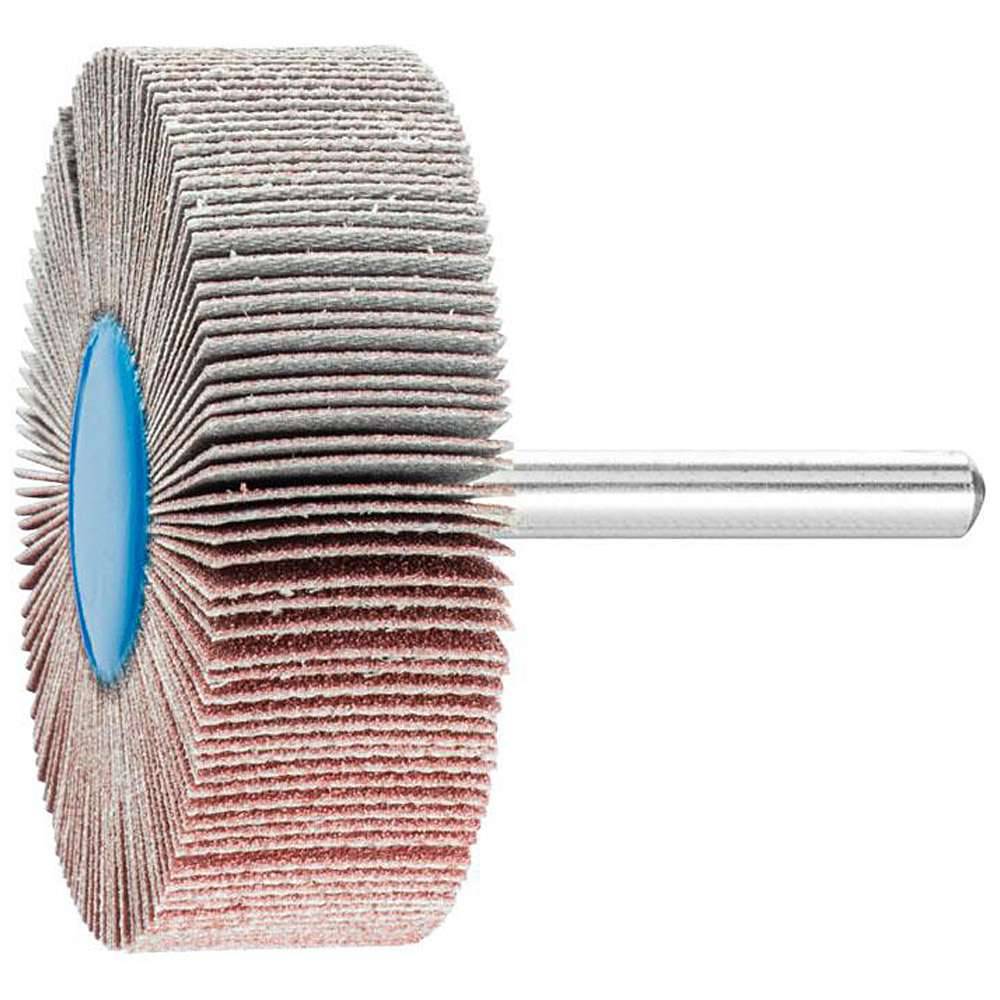 Fächerschleifer - PFERD - Korund A - Schaft-Ø 6 x 40 mm - Korngröße 120 - Bezeichnung F 6020/6 A 120 - Maße (D x T) 60 x 20 mm - empf. Drehzahl 6