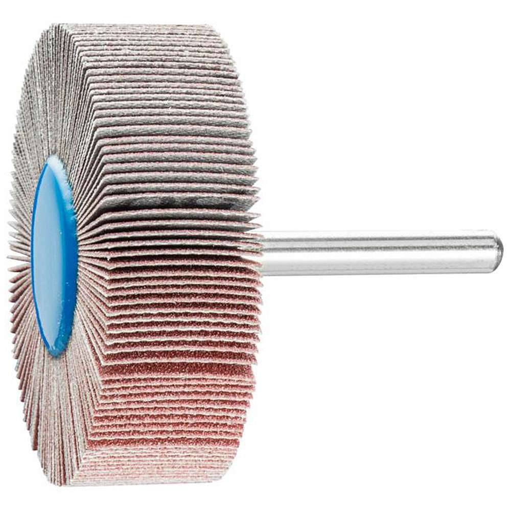 Fächerschleifer - PFERD - Korund A - Schaft-Ø 6 x 40 mm - Korngröße 150 - Bezeichnung F 6020/6 A 150 - Maße (D x T) 60 x 20 mm - empf. Drehzahl 6