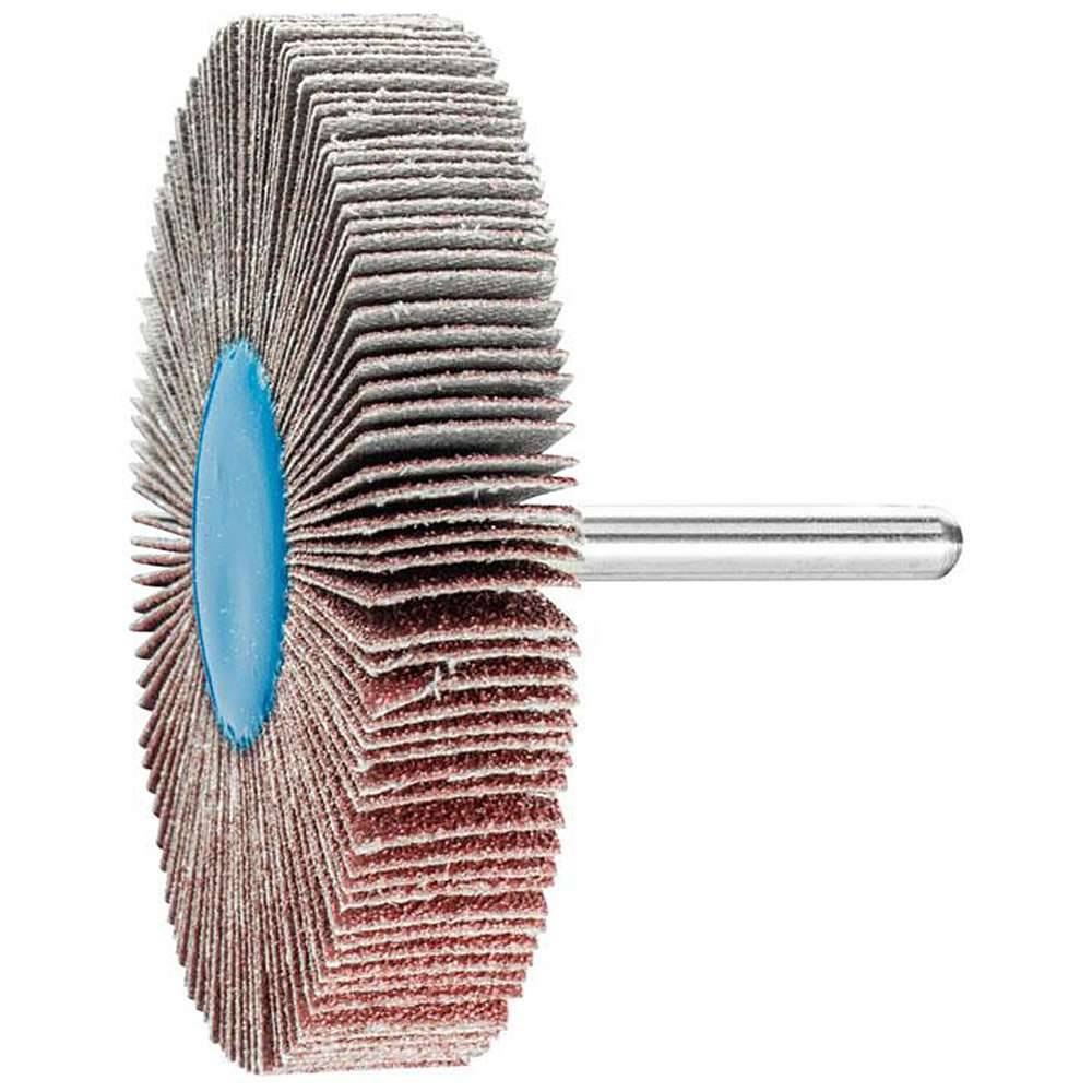 Fächerschleifer - PFERD - Korund A - Schaft-Ø 6 x 40 mm - Korngröße 60 - Bezeichnung F 8015/6 A 60 - Maße (D x T) 80 x 15 mm - empf. Drehzahl 480