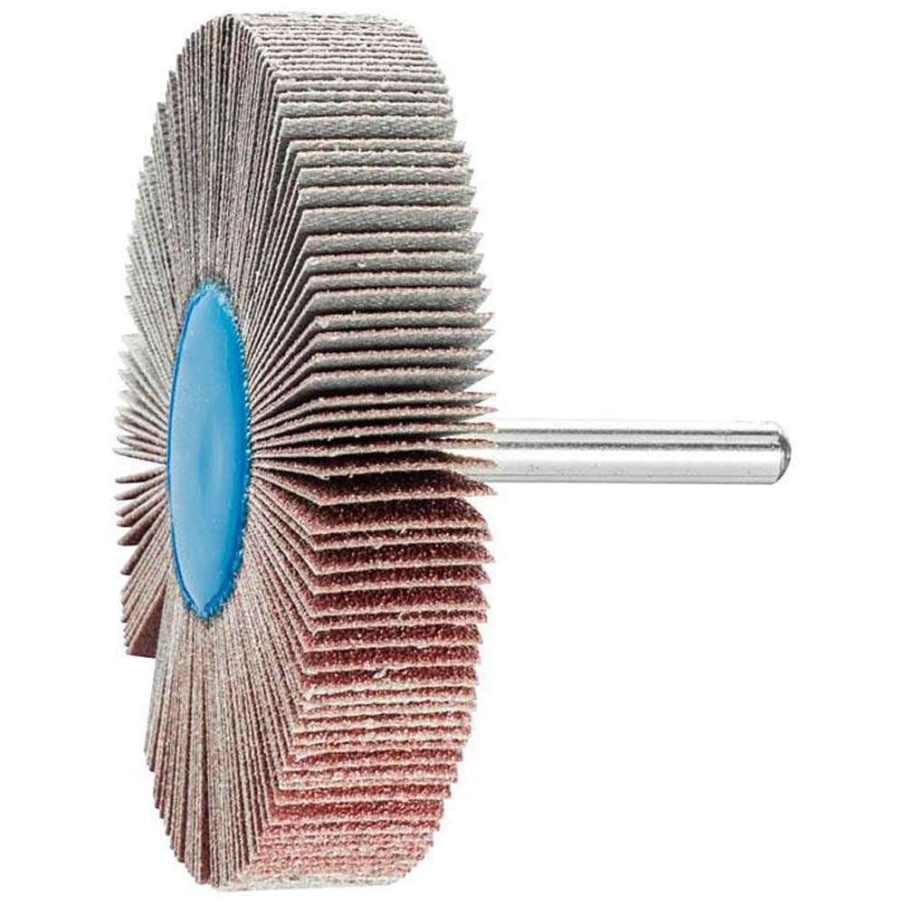 Fächerschleifer - PFERD - Korund A - Schaft-Ø 6 x 40 mm - Korngröße 80 - Bezeichnung F 8015/6 A 80 - Maße (D x T) 80 x 15 mm - empf. Drehzahl 480