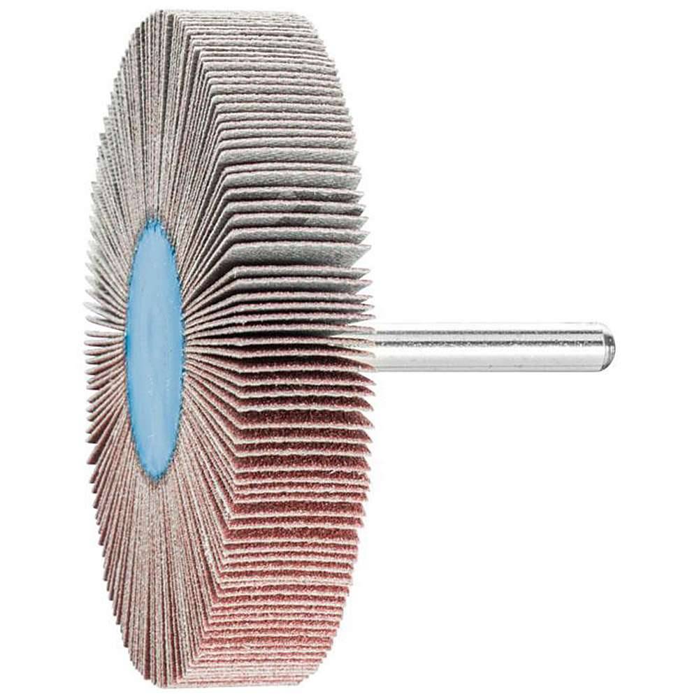 Fächerschleifer - PFERD - Korund A - Schaft-Ø 6 x 40 mm - Korngröße 120 - Bezeichnung F 8015/6 A 120 - Maße (D x T) 80 x 15 mm - empf. Drehzahl 4