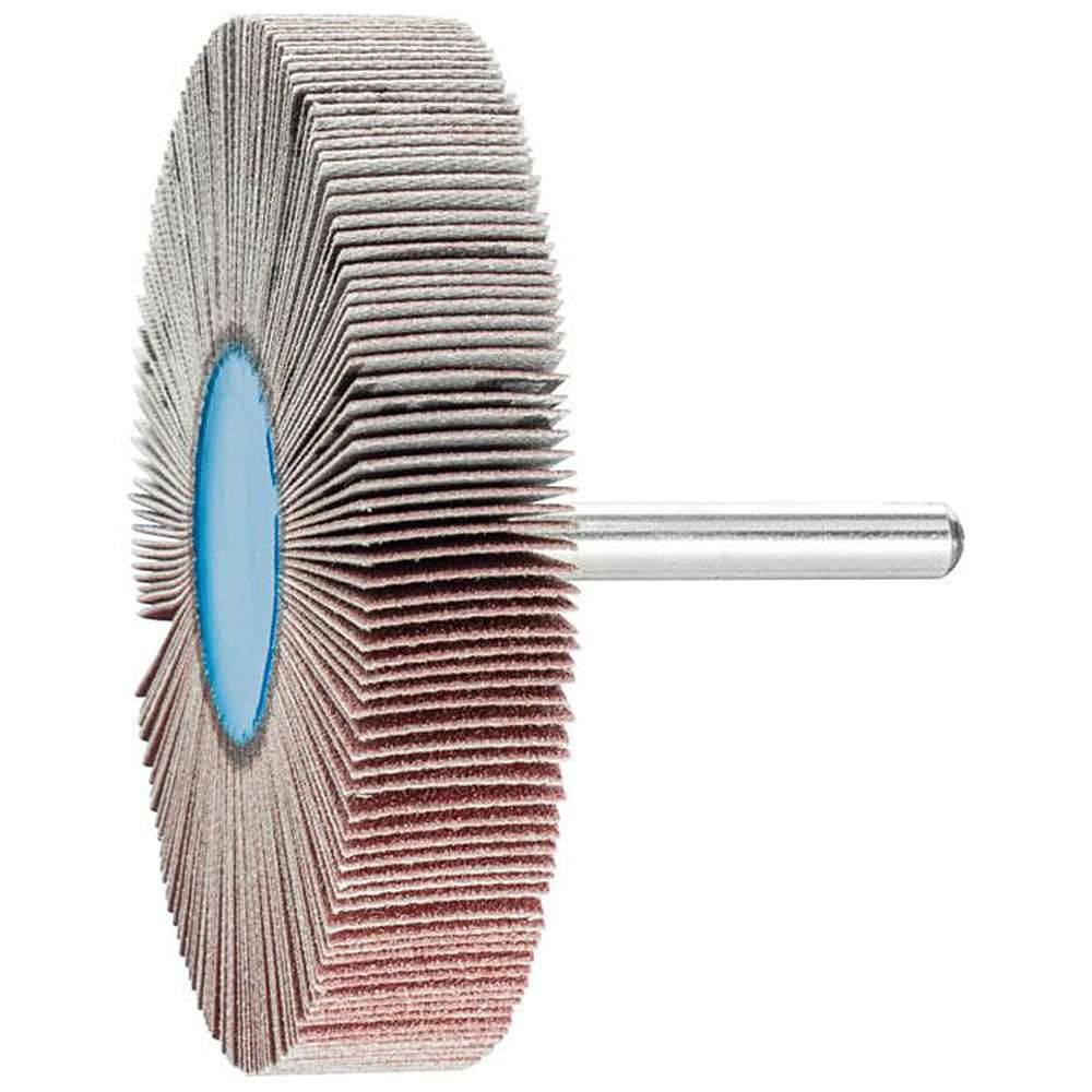 Fächerschleifer - PFERD - Korund A - Schaft-Ø 6 x 40 mm - Korngröße 150 - Bezeichnung F 8015/6 A 150 - Maße (D x T) 80 x 15 mm - empf. Drehzahl 4