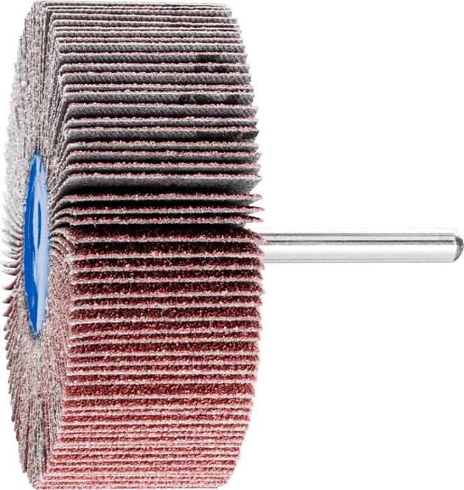 Schleiflamellenscheibe mit Schleifschichten und einem Metallschaft zum Einsatz mit Elektrowerkzeugen.