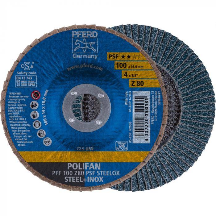 POLIFAN-Fächerscheibe - PFERD - flache Ausführung PFF - Z PSF STEELOX/16,0 - Außen-Ø 100 mm - VE 10 Stück - Preis per VE - Korngröße 80