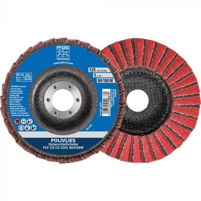 PFERD POLIVLIES-Fächerscheibe PVZ 115 CO-COOL 120 / A 240 F - CO-COOL/Korund A - Außen-ø 115 mm - Korngröße CO-COOL 120 / A 240 F - VE 5 Stück -