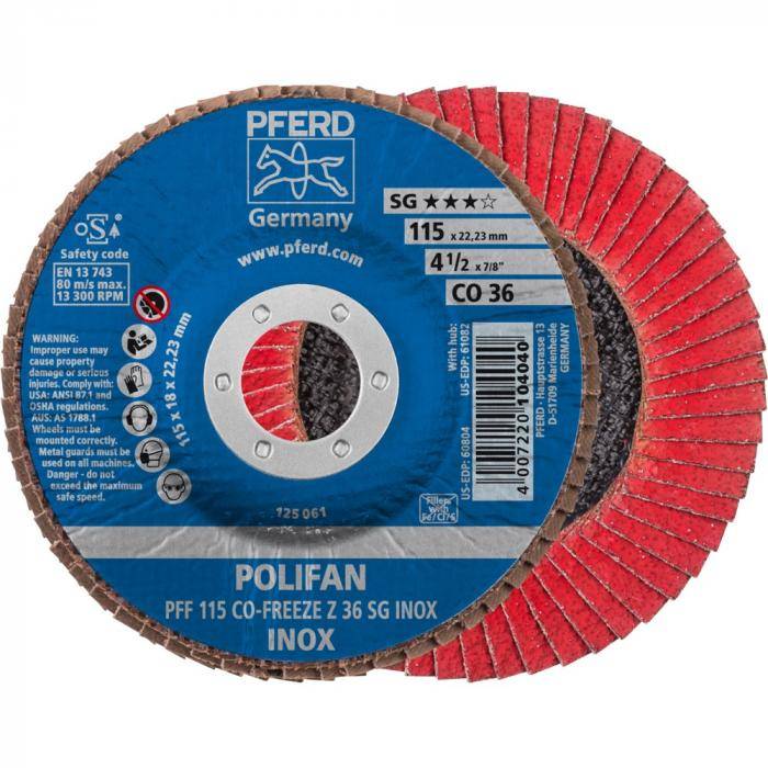 POLIFAN-Fächerscheibe - PFERD - CO-FREEZE - Flache Ausführung PFF - Außen-Ø 115 mm - SG INOX - VE 10 Stück - Preis per VE - max. RPM 13300 - Korn