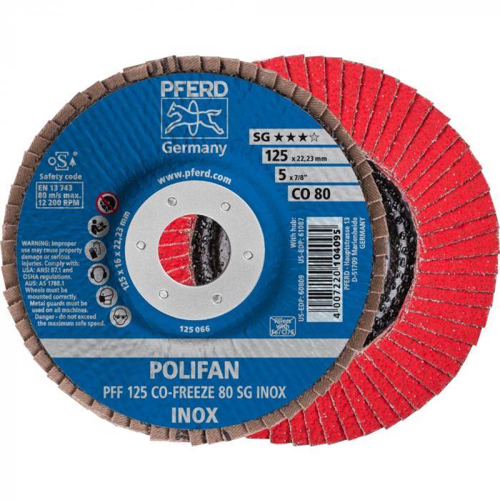 POLIFAN-Fächerscheibe - PFERD - CO-FREEZE - Flache Ausführung PFF - Außen-Ø 125 mm - SG INOX - VE 10 Stück - Preis per VE - max. RPM 12200 - Korn