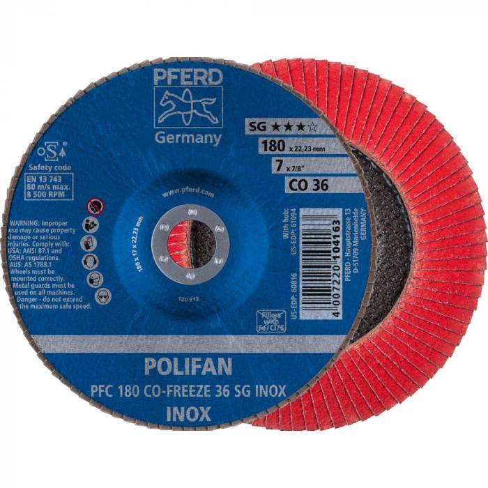 POLIFAN-Fächerscheibe - PFERD - CO-FREEZE - SG INOX - konische Ausführung PFC - Außen-Ø 180 mm - VE 10 Stück - Preis per VE - max. RPM 8500 - Kor