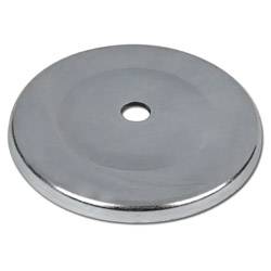 Eine runde Metallscheibe mit einem zentralen Loch, die einer Hantelscheibe ähnelt. Die Oberfläche wirkt glatt und reflektierend.