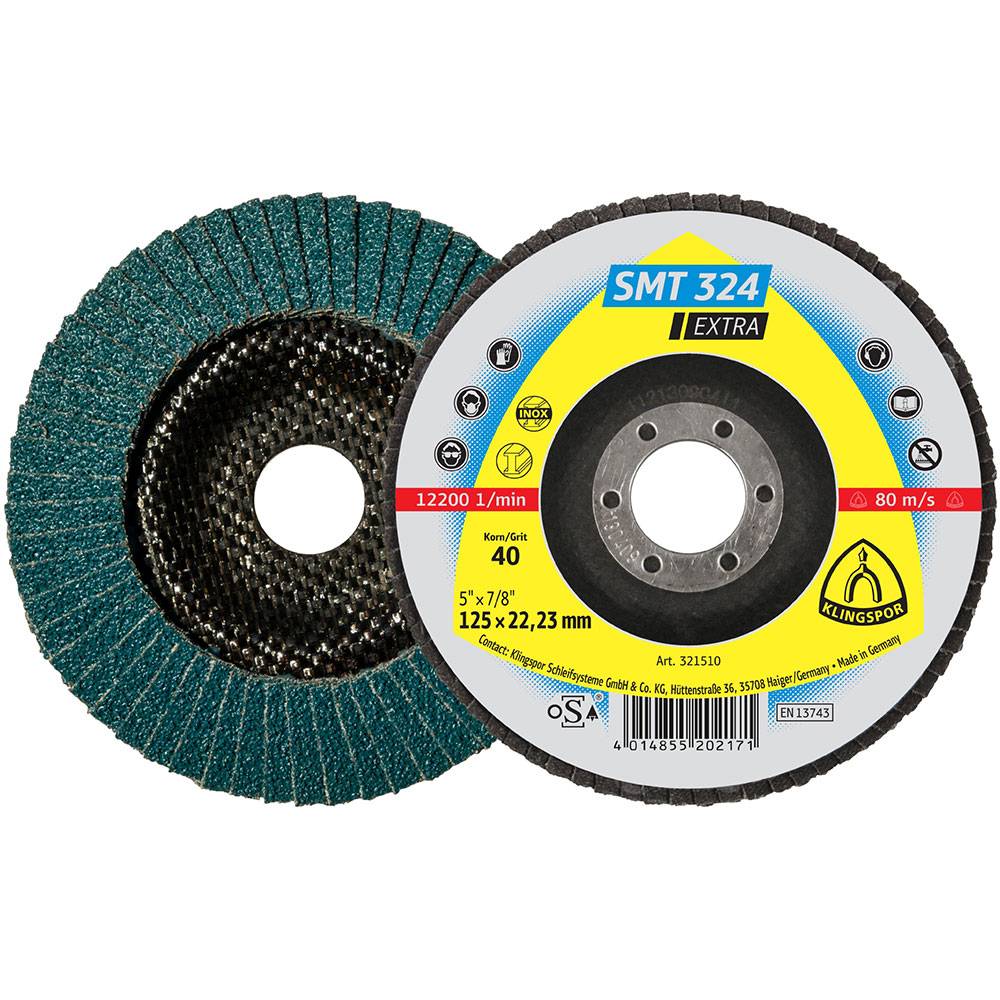 Schleifmopteller, gewölbt - für Stahl & Edelstahl - Ø 125 mm - Korn K 60, Zirkonkorund - SMT 324 EXTRA - Bohrung 22,23 mm - bis 12200 U/min - VE 10