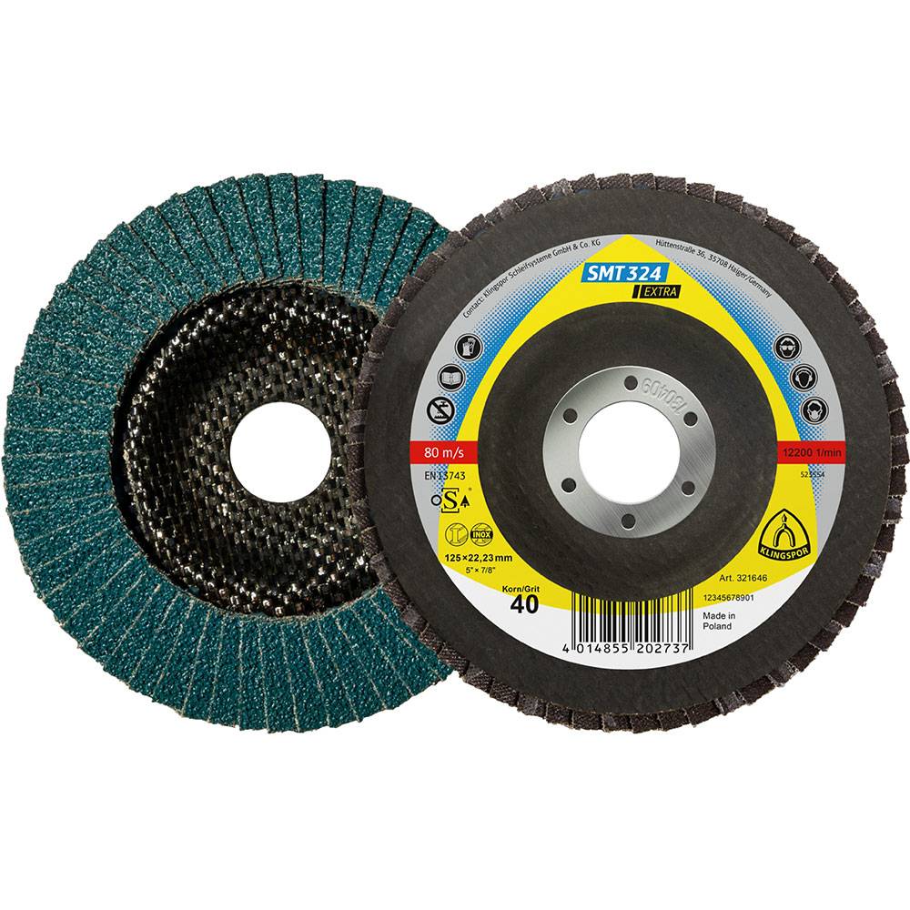 Schleifmopteller, gerade - für Stahl & Edelstahl - Ø 125 mm - Korn K 40, Zirkonkorund - SMT 324 EXTRA - Bohrung 22,23 mm - bis 12200 U/min - VE 10