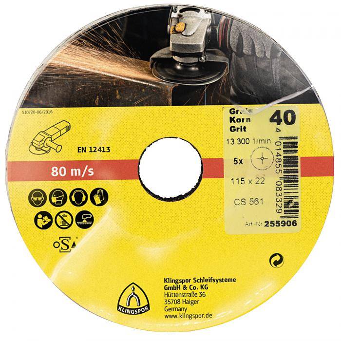 Fiberscheibe CS 561 - Durchmesser 115 mm - Loch 22 mm - Korn 60 - Korund - VE 25 Stück - Preis per VE