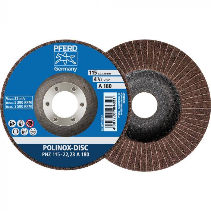 PFERD POLINOX-Schleifdisc PNZ 115-22,23 A 100 - Korund - Außen-ø 115 mm - Bohrungs-ø 22,33 mm - Korngröße 100 - VE 5 Stück - Preis per VE