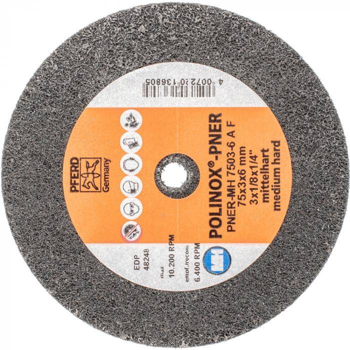 PFERD POLINOX-Kompaktschleifrad PNER-MH 7503-6 A F - Korund - Außen-ø 75 mm - Bohrungs-ø 6 mm - Korngröße fein - Ausführung mittelhart - VE 10 S