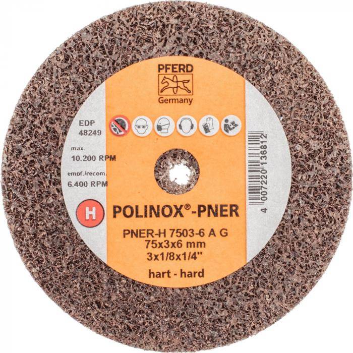 PFERD POLINOX-Kompaktschleifrad PNER-H 7503-6 A G - Korund - Außen-ø 75 mm - Bohrungs-ø 6 mm - Korngröße grob - Ausführung hart - VE 10 Stück -