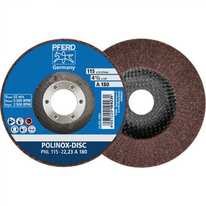 PFERD POLINOX-Schleifdisc PNL 115-22,23 A 100 - Korund - Außen-ø 115 mm - Bohrungs-ø 22,33 mm - Korngröße 100 - VE 5 Stück - Preis per VE