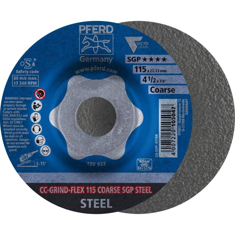 Schleifscheibe - PFERD - CC-GRIND-FLEX - COARSE SGP STEEL - Außen-Ø 115 mm - VE 10 Stück - Preis per VE - max. RPM 13300