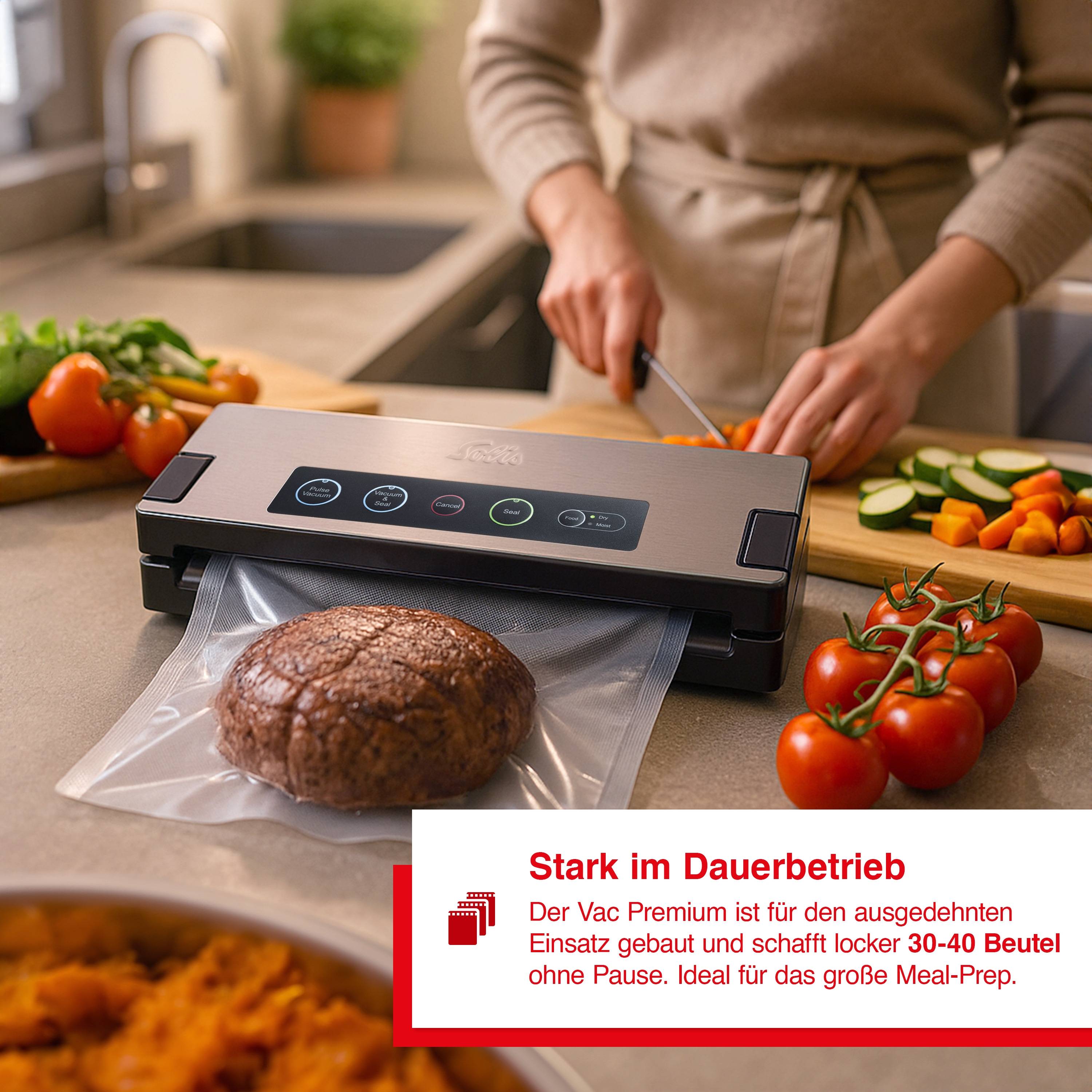 Solis Vakuumiergerät für 30cm Beutel 2,5mm Schweißnaht, Dauerbetrieb, Schlauch