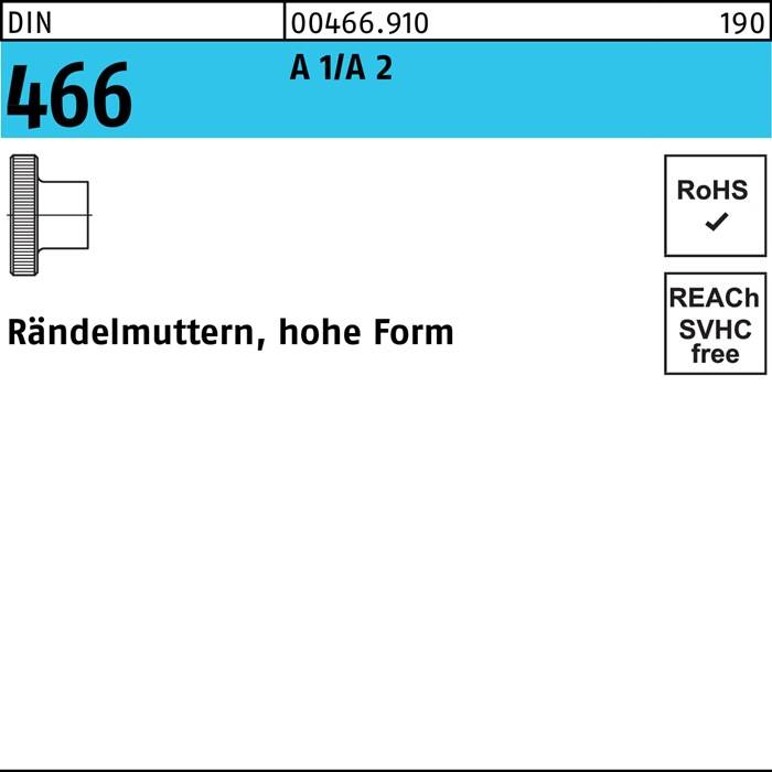 Rändelmutter DIN 466 hohe FormM8 A 1/A 2 10 Stück