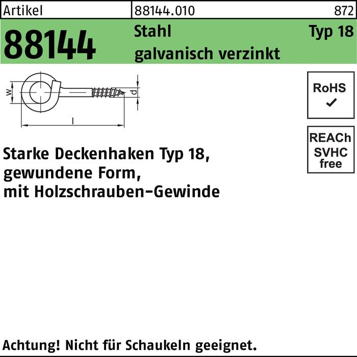 Deckenhaken R 88144 Typ 18 120x 8,9x 22 Stahl galv.verz. 20 Stück