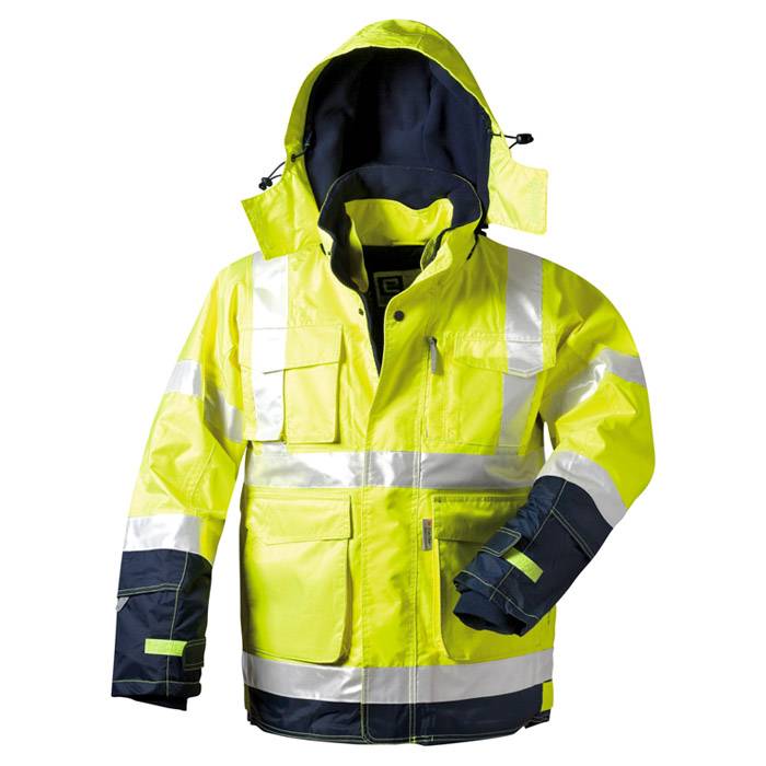 Sicherheits Jacke - Größe XL - fluoreszierend gelb - EN ISO 20471 Kl. 3 - 100% PES - abnehmbare Ärmel - wind- u. wasserdicht