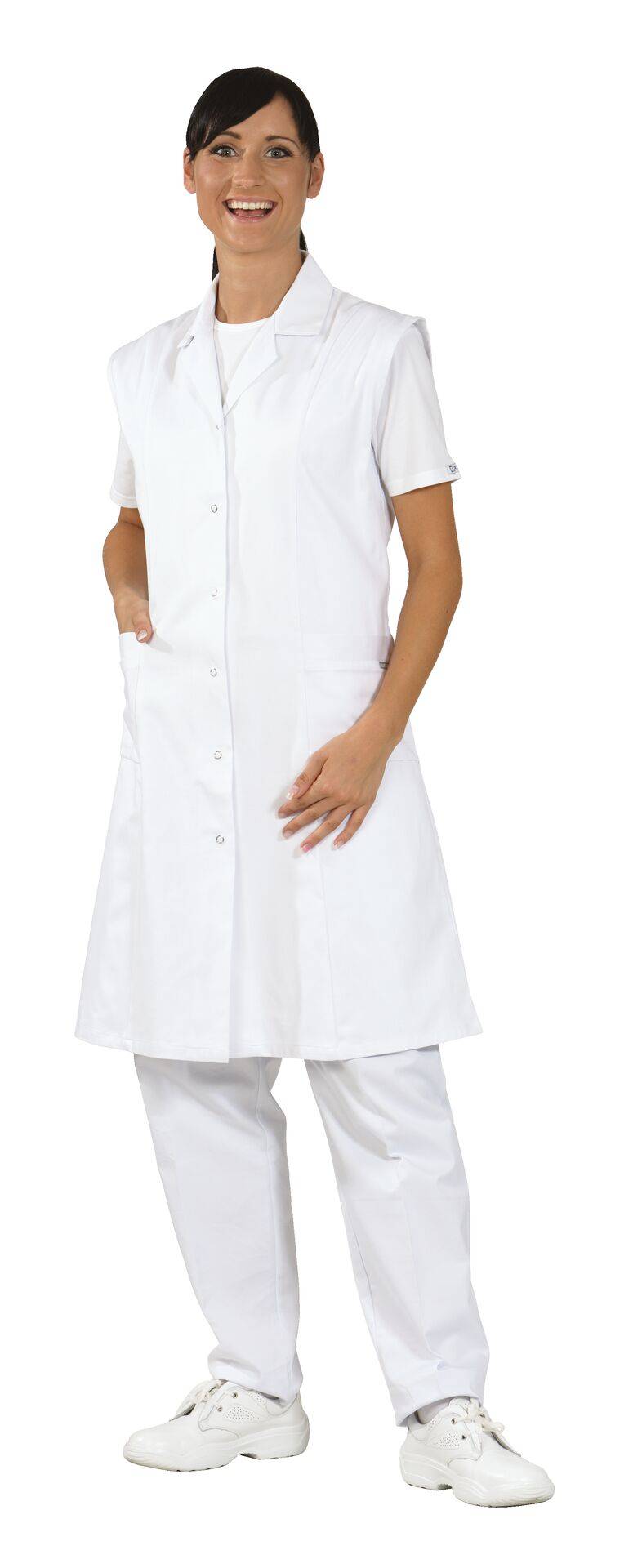 Damen Berufsmantel Mischgewebe ärmellos reinweiß Größe 54