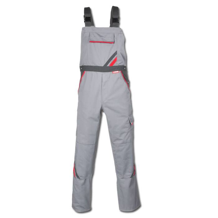 Arbeitslatzhose - Gr.29 - zink/schiefer - Streifen schiefer/rot - 65% Polyester - 35% Baumwolle - ca. 285 g/m² - strapazierfähig -"Highline"