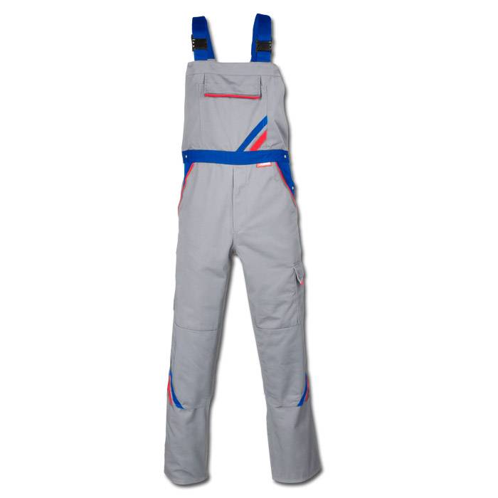 Arbeitslatzhose - Gr. 26 - zink/kornblau - Streifen kornblau/rot - 65% Polyester - 35% Baumwolle - ca. 285 g/m² - strapazierfähig -"Highline"