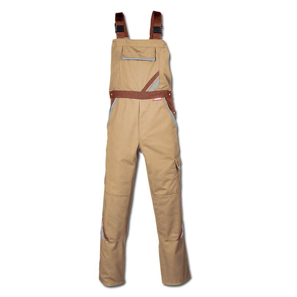 Arbeitslatzhose - Gr. 27 - beige/braun - Streifen braun/zink - 65% Polyester - 35% Baumwolle - ca. 285 g/m² - strapazierfähig -"Highline"