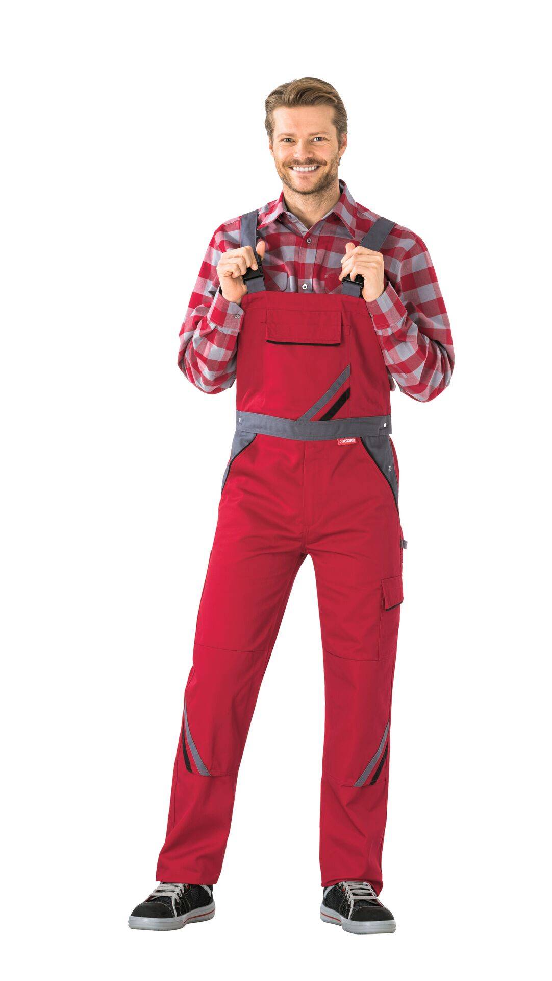 Highline Latzhose rot/schiefer/schwarz Größe 46