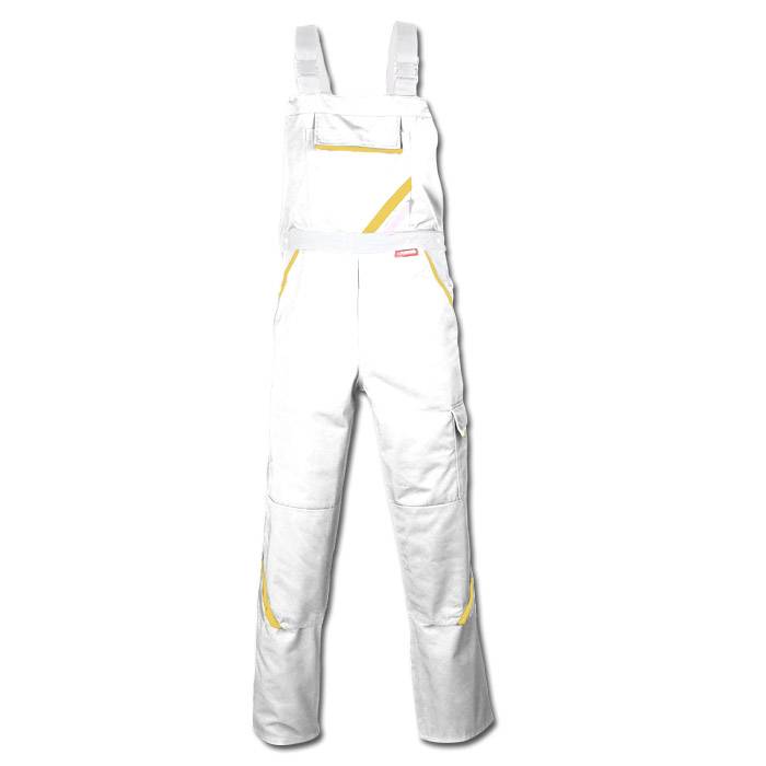 Arbeitslatzhose - Gr. 38- weiß/weiß - Streifen weiss/gelb - 65% Polyester - 35% Baumwolle - ca. 285 g/m² - strapazierfähig -"Highline"