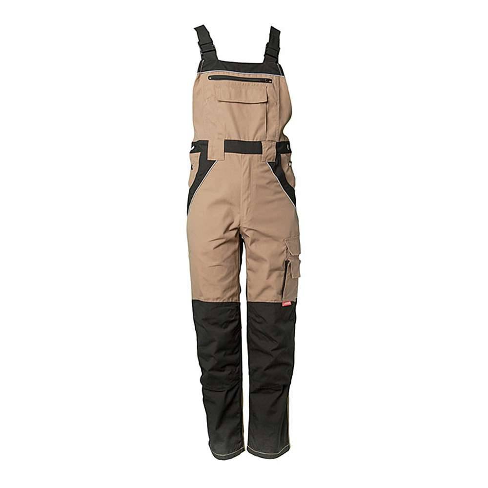 Latzhose - Gr. 56 - sand/schwarz - 65 %PES - 35 % CO - Canvas-Bindung 280 g/m² - atmungsaktiv, besonders strapazierfähig - "Plaline"
