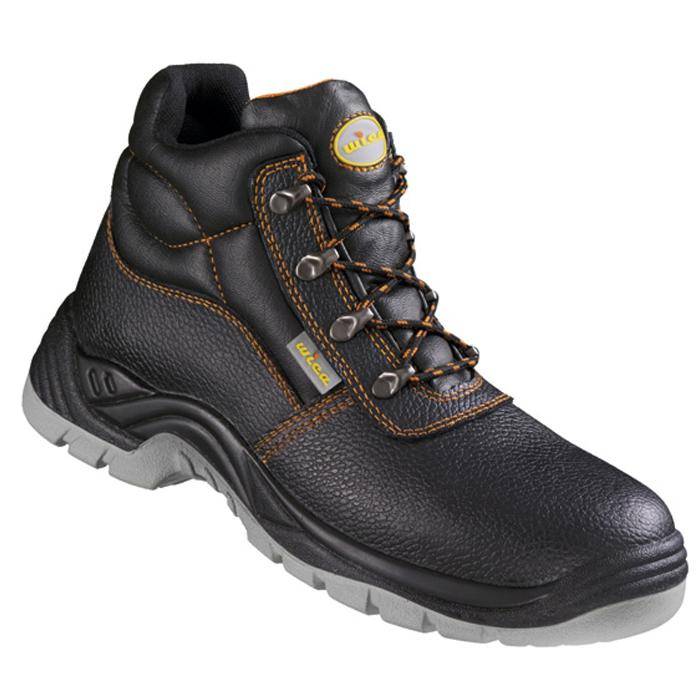 Sicherheits-Schnürstiefel - Gr. 48 - Weite 10,5 - schwarz/orange - genarbtes Rindleder - "Vita" - EN ISO 20347 01