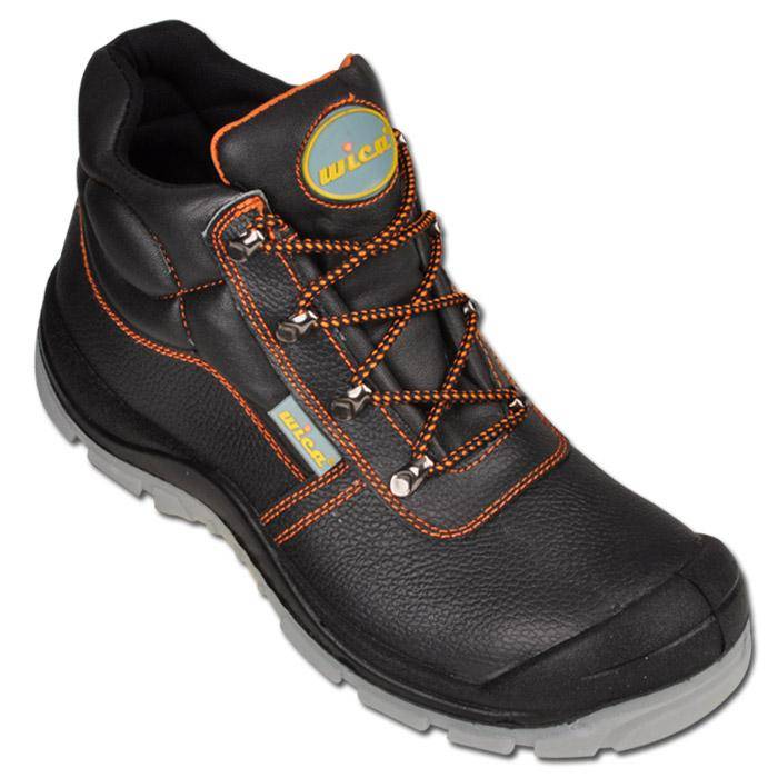 Arbeits-Stiefel - Größe 44 - Weite 10,5 - schwarz/orange abgesetzt - genarbtes Rind-Vollleder - "Marsala" - S3 SRC