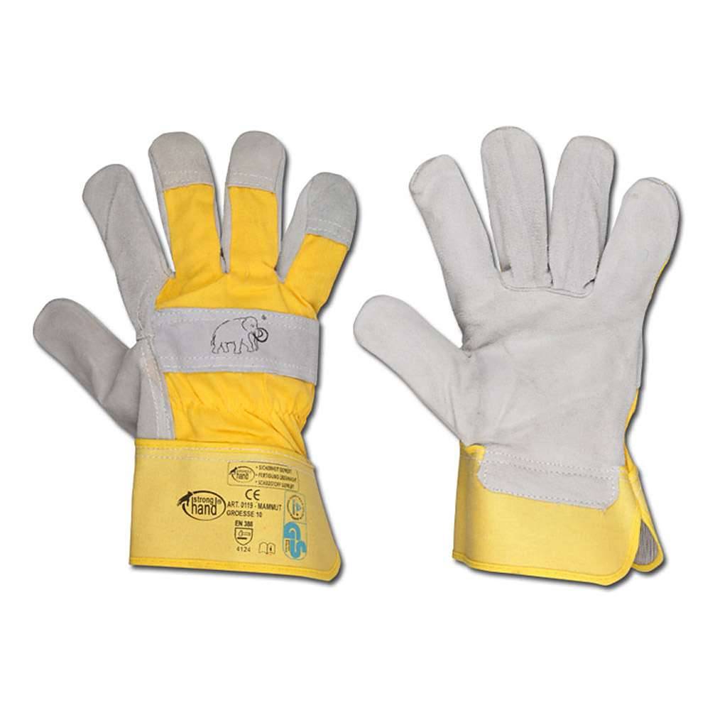 Arbeitshandschuhe "Mammut" - Gr. 9 - grau/gelb - Rindkernspaltleder -