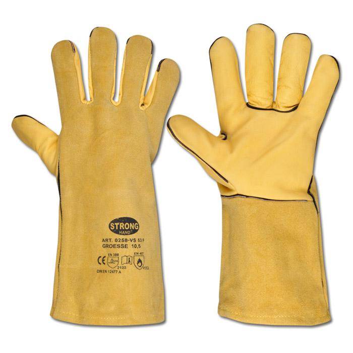 Schweißerhandschuh "VS F" - Voll/Spaltleder mit Baumwollfutter - Farbe braun/gelb - Norm EN 388/Klasse 2123/DIN EN 12477 Ausführung A