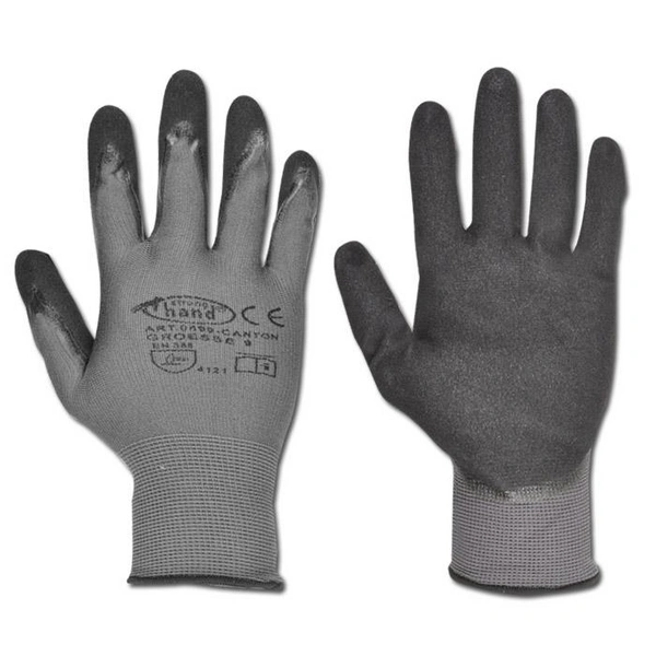 Arbeitshandschuh "CANTON" - Größe 7 - Feinstrick Polyamid nitrilbeschichtet - Farbe grau/schwarz - Norm EN 388 / Klasse 4121 Arbeitshandschuh "CANTON" - Größe 7 - Feinstrick Polyamid nitrilbeschichtet - Farbe grau/schwarz - Norm EN 388 / Klasse 4121