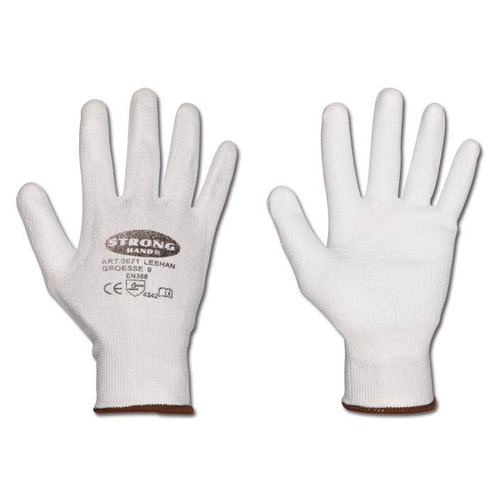 Arbeitshandschuh" Leshan" - Feinstrick Dyneema mit PU-Beschichtung - Farbe weiß - Norm EN 388 / Klasse 4342 - Größe 8