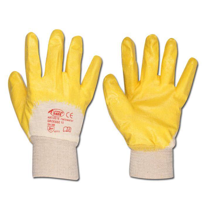 Arbeitshandschuh "YELLOWSTAR" - Feinstrick mit Nitrilbeschichtet - Farbe gelb - Norm EN 388/ Klasse 4111 Größe 7